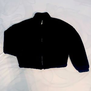 Francesca’s Black Sherpa Oversized Zip Jacket